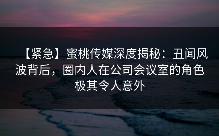 【紧急】蜜桃传媒深度揭秘：丑闻风波背后，圈内人在公司会议室的角色极其令人意外  第1张