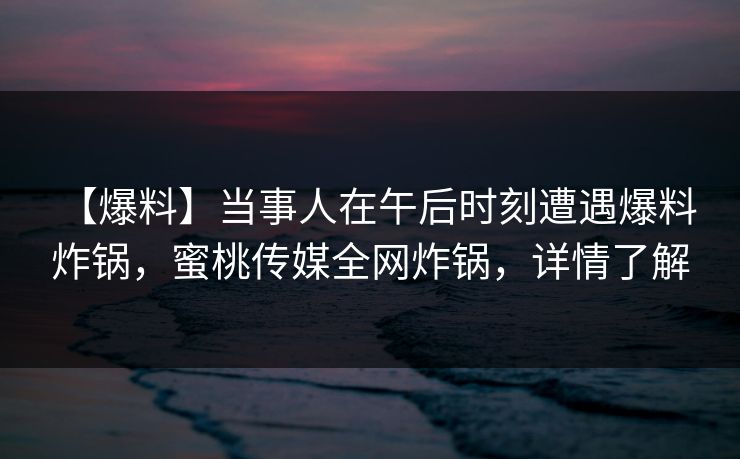 【爆料】当事人在午后时刻遭遇爆料 炸锅，蜜桃传媒全网炸锅，详情了解