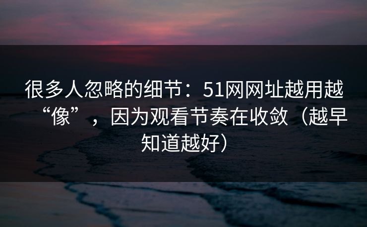 很多人忽略的细节：51网网址越用越“像”，因为观看节奏在收敛（越早知道越好）